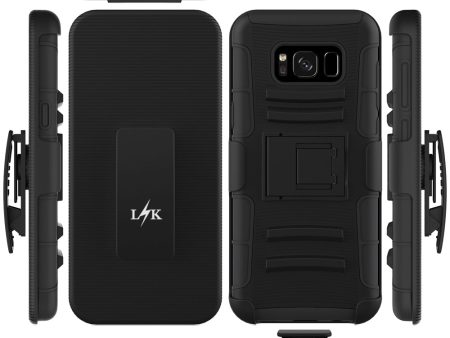 Galaxy S8 Case, LK [Heavy Duty] Black Armor Holster Defender Full Body Protective Hybrid Case Cover with Belt Clip Fashion