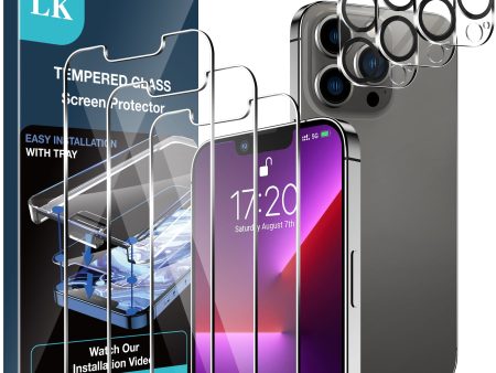 LK【3+3】 Stücke Schutzfolie Kompatibel mit iPhone 13 Pro Max (6.7), 3 Schutzfolie und 3 Kamera glas,9H Härte folie, HDKlar Displayschutz,mit Rahmen-Installationshilfe Hot on Sale