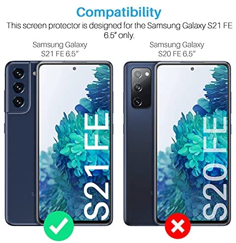 [2+2 Pack] LK Compatible With Samsung Galaxy S21 FE 5G 6.5-inch, 2 Pack Tempered Glass Screen Protector + 2 Pack Camera Lens Protector, Work with Fingerprint Reader, Easy Installation [Not for S20 fe] Supply