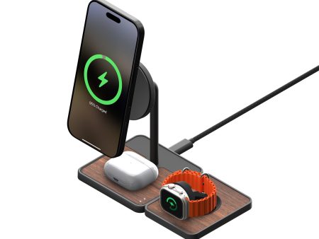 3 in 1 Charging Stand with Qi2 and Apple Technology —  Walnut Sale